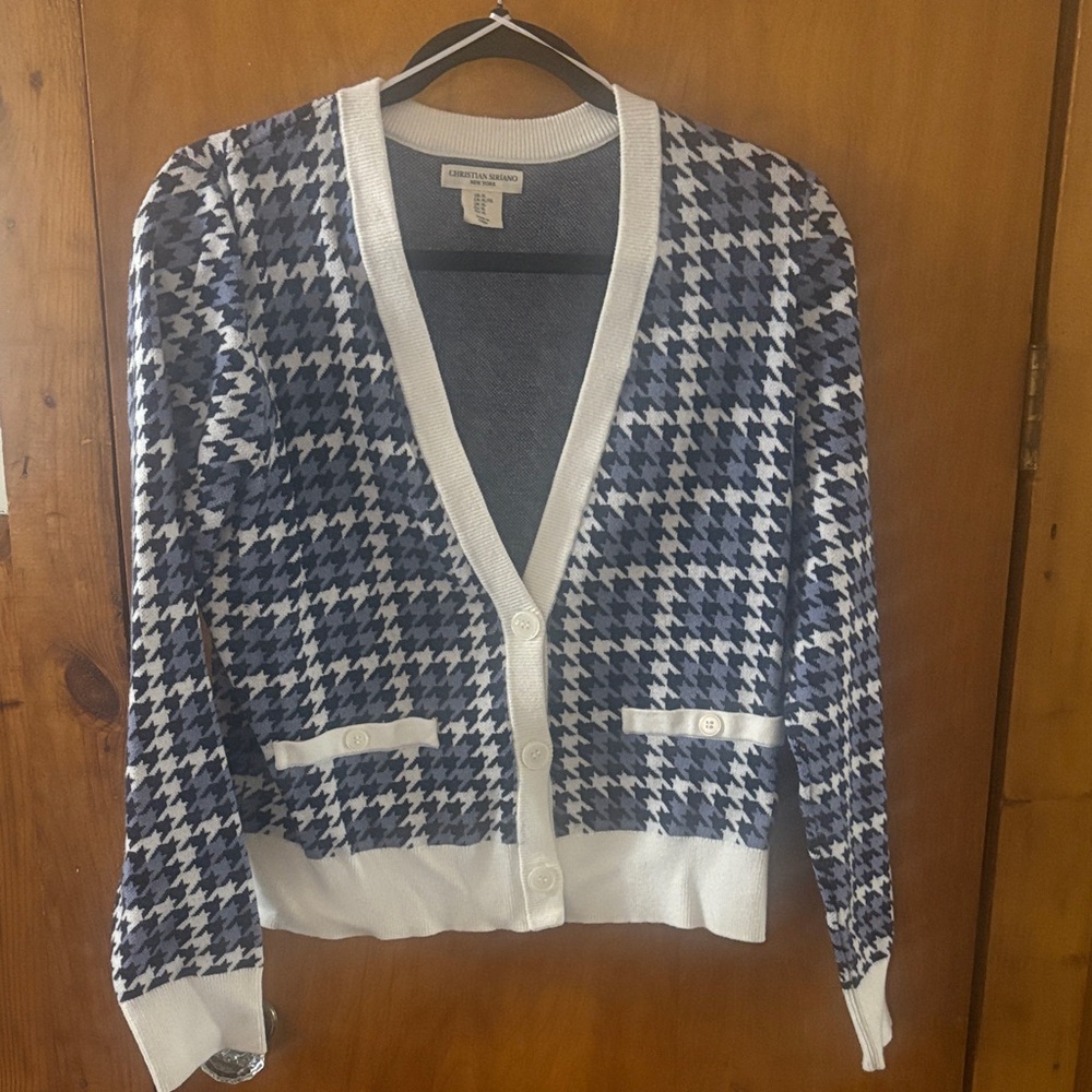 Christian Siriano Blue and White Knit Cardigan